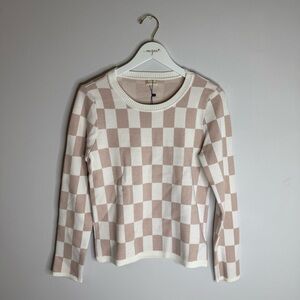 NWT | Hem & Thread | Cream and White Checkered Sweater | Size Medium